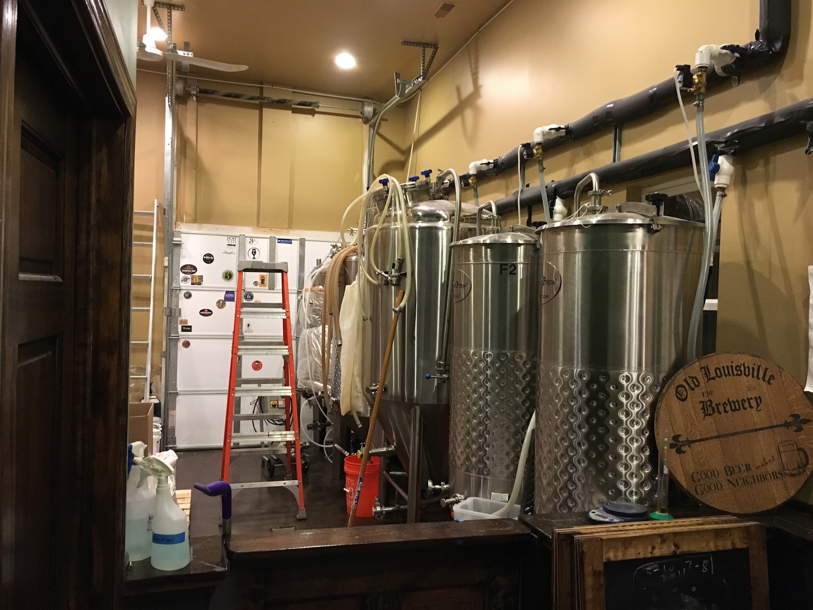 Beer taps lined up on a bar