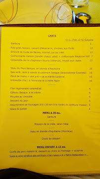 Menu / carte de Restaurant Etchebarne à Mendionde