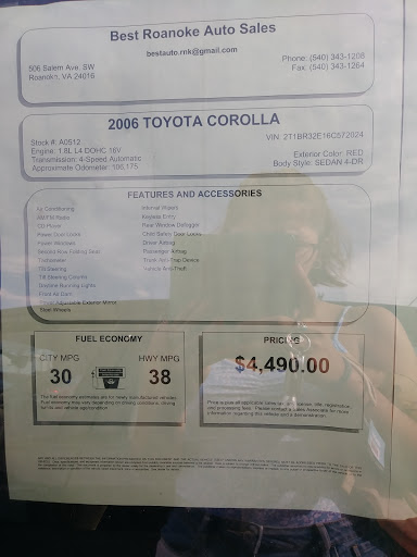 Used Car Dealer «Best Auto Sales, Inc.», reviews and photos, 506 Salem Ave SW, Roanoke, VA 24016, USA