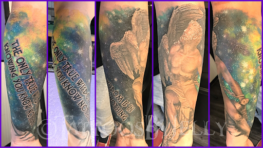 Explore shoulder tattoo ideas for men, creative tattoo ideas in San Angelo, available at Jellys Surly Skull, LLC