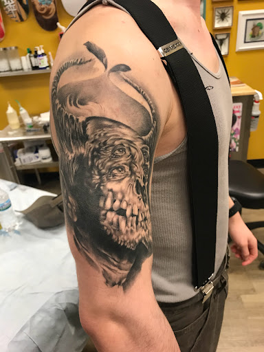 Explore blue flame tattoo ideas, creative tattoo ideas in Channahon, available at Supersauce Tattoo Company