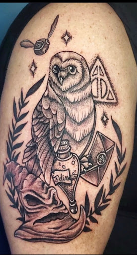Explore nature sleeve tattoo ideas, creative tattoo ideas in Sykesville, available at Red and Blue Tattoo