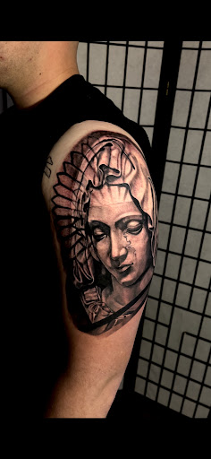 Explore music tattoo sleeve ideas, creative tattoo ideas in Hanford, available at Moth Art & Tattoo Collective