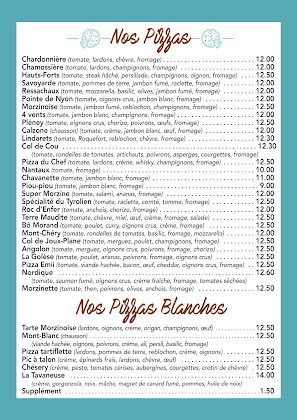 menu du restaurants Le Tyrolien à Morzine