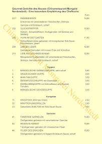 Menu du China Restaurant Mongolei Norderstedt à Norderstedt