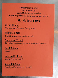 Carte du BRASSERIE CAFE MARGAUX à La Motte-Servolex