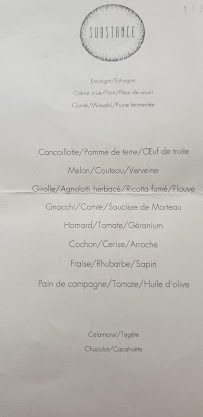 Substance à Paris menu