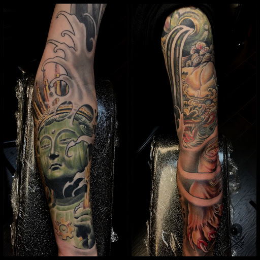 Explore chest piece tattoo ideas male, creative tattoo ideas in Addison, available at Cat Tattoo