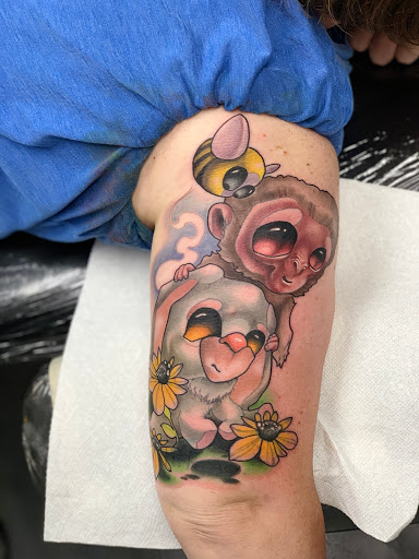 Explore mountain sleeve tattoo ideas, creative tattoo ideas in Tallmadge, available at Killjoy tattoo