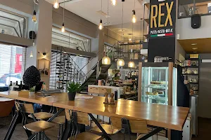 REX pizza, pasta, music image