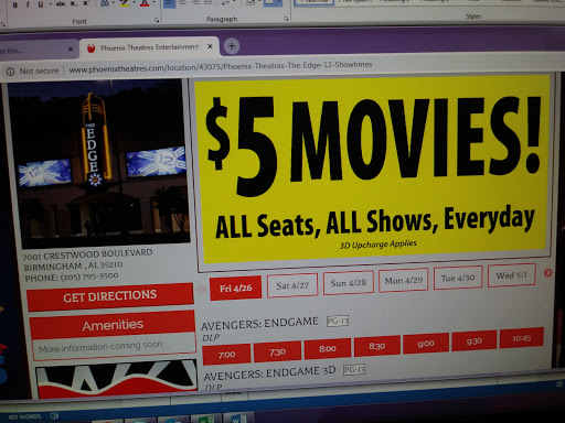 Movie Theater «Edge 12 Birmingham», reviews and photos, 7001 Crestwood Blvd #1100, Birmingham, AL 35210, USA