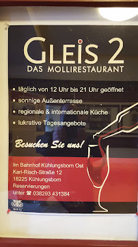 Restaurant Gleis 2 - Das Mollirestaurant à Kühlungsborn (le menu)