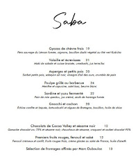 Menu / carte de Saba Restaurant à Annecy