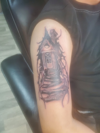 Explore chest to shoulder tattoo ideas, creative tattoo ideas in Elyria, available at Raven Ink Tattoo & Piercing