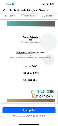 Restaurant français Trilogie et saveurs à Chalon-sur-Saône - menu / carte