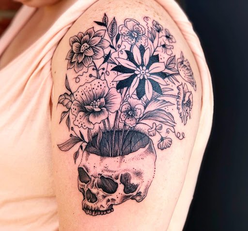 Explore labyrinth tattoo ideas, creative tattoo ideas in Batavia, available at The Pretty Pin-Up Tattoo Parlor