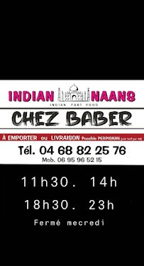 Restaurant indien Indian naan chez Baber à Perpignan (la carte)