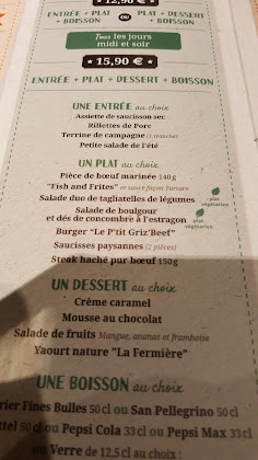 menu du Restaurant de grillades à la française Courtepaille à Rungis