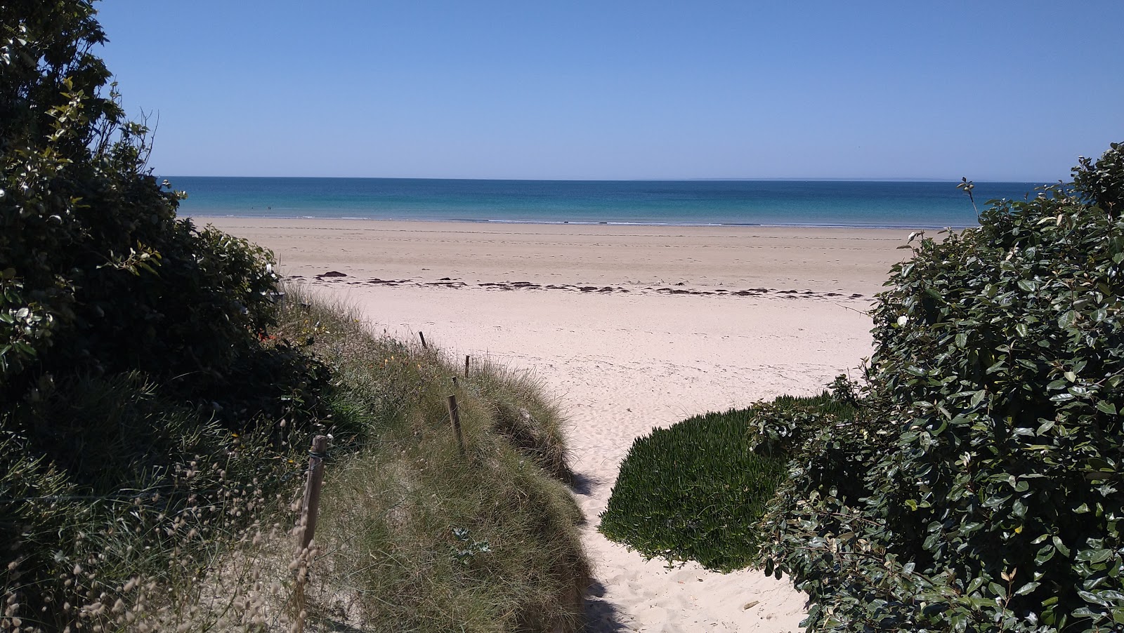 Photo de Denneville Plage avec l'eau turquoise de surface