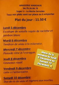 Restaurant BRASSERIE CAFE MARGAUX à La Motte-Servolex (la carte)