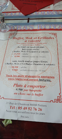 Restaurant de type buffet Gambas Royale à Poitiers (le menu)