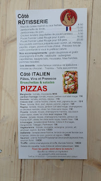 Menu du La rôtisserie italienne. Poulets fermiers cuits à la broche. Pizza à la Romana à Saint-Cannat