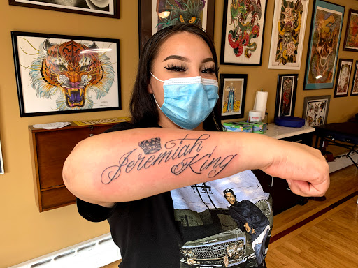 Explore script tattoo ideas, creative tattoo ideas in Minneapolis, available at Nokomis Tattoo