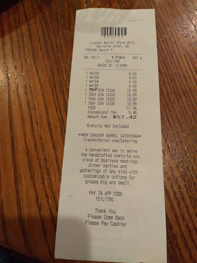 American Restaurant «Cracker Barrel Old Country Store», reviews and photos, 1303 Tadlock Dr, Murrells Inlet, SC 29576, USA