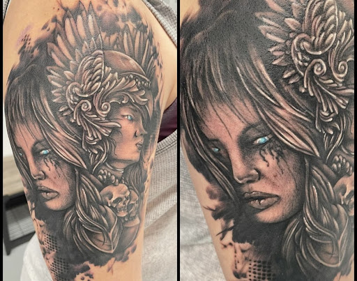 Explore black and grey tattoo ideas, creative tattoo ideas in Adrian, available at Good Life Tattoo Co.