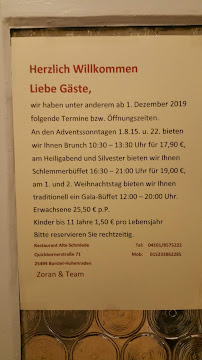 Menu / carte de Restaurant Alte Schmiede à Borstel-Hohenraden