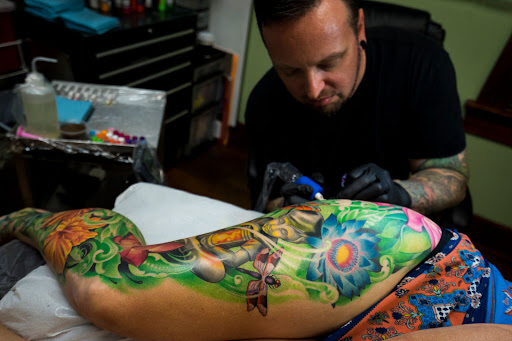 Explore lion and the lamb tattoo ideas, creative tattoo ideas in San Diego, available at Bearcat Tattoo Gallery