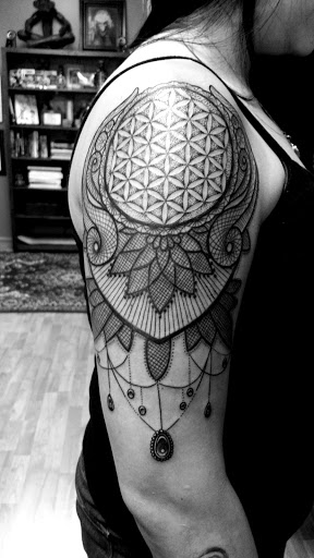 Explore black and white tattoo ideas, creative tattoo ideas in Seaford, available at Irish Buddha Tattoo Studio