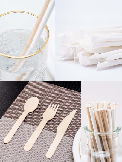 EnvoWise disposable wooden cutlery and paper straws