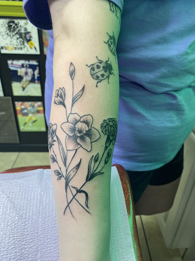 Explore star sleeve tattoo ideas, creative tattoo ideas in Myrtle Beach, available at Aces High Tattoo