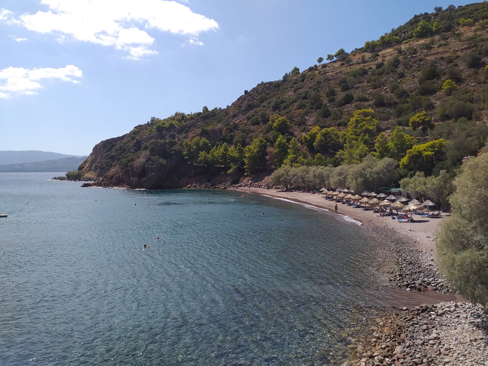 Foto van Paralia Limnionas met zand met kiezelstenen oppervlakte