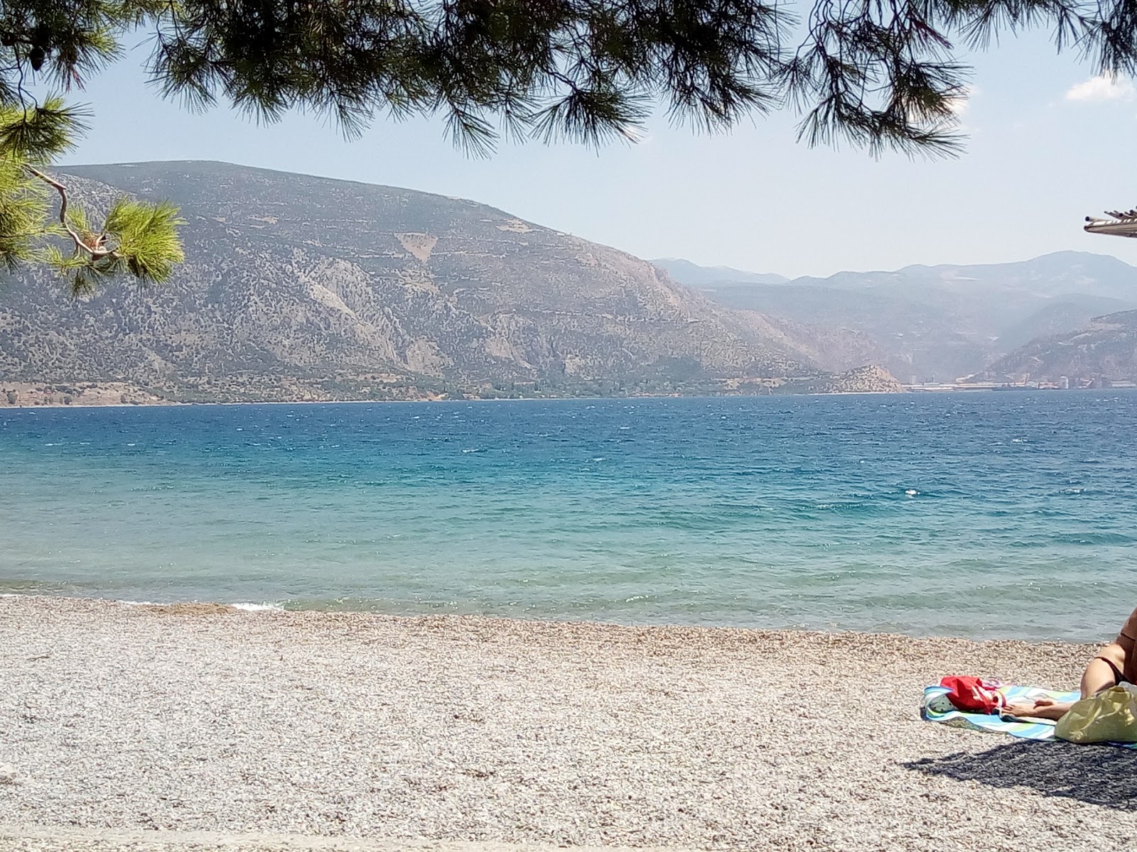 Foto van Antikyra beach met turquoise puur water oppervlakte