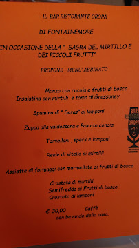 Menu / carte de Ristorante Bar Oropa à Fontainemore