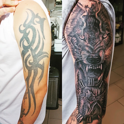 Explore mechanical tattoo ideas, creative tattoo ideas in Sarasota, available at SEVEN SINS Tattoo Studio