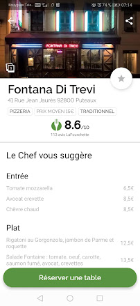 Restaurant Fontana di Trevi à Puteaux - menu / carte