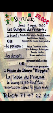 La Table Du Prieuré à Rouffiac menu