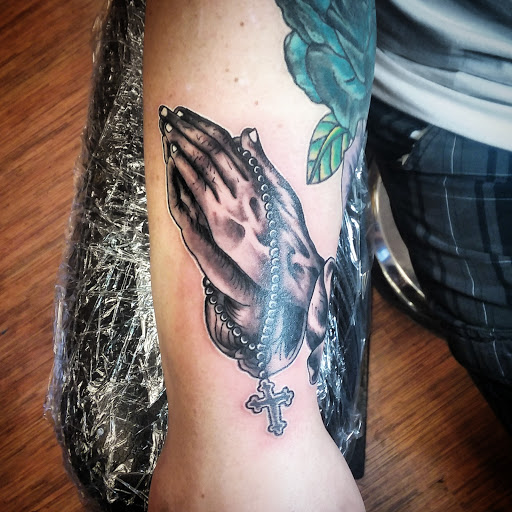 Explore gangster sleeve tattoo ideas, creative tattoo ideas in Pottsville, available at Good Vibrations Ink Tattoo and Body Piercing