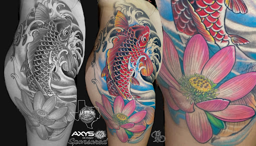 Explore leg tattoo idea for men, creative tattoo ideas in Mcallen, available at World Famous La Mancha Tattooz
