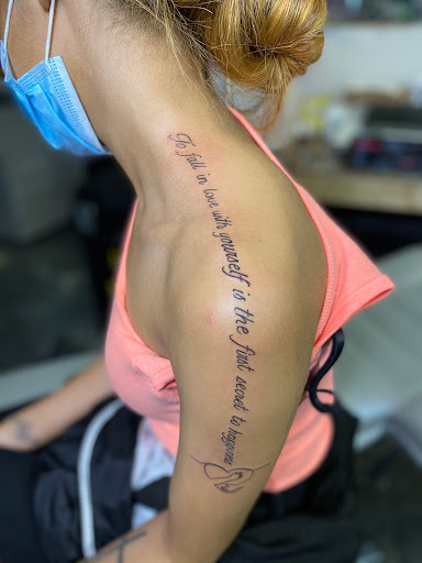 Explore mountain sleeve tattoo ideas, creative tattoo ideas in Flint, available at Sylvertooth Tattoos & Piercings