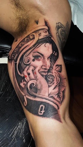 Explore virgin mary tattoo ideas, creative tattoo ideas in Tulia, available at Mister Placasos Tattoo Shop
