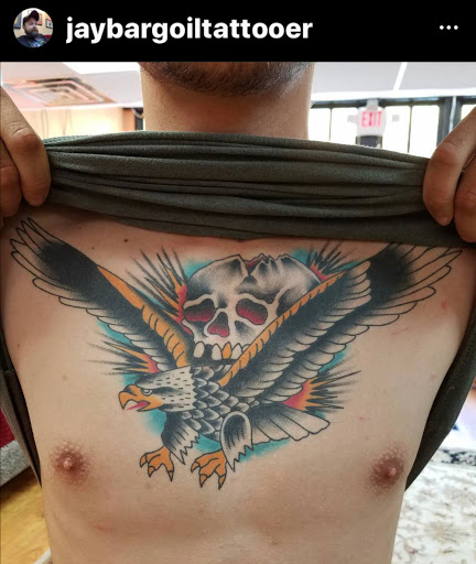 Explore chest tribal tattoo ideas, creative tattoo ideas in Marietta, available at Lucky Draw Tattoos III