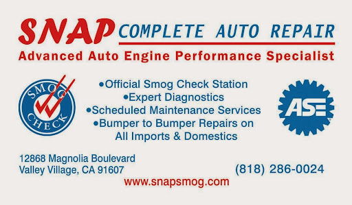 Auto Repair Shop «Snap Complete Auto Repair & STAR Smog», reviews and photos, 12868 W Magnolia Blvd, Valley Village, CA 91607, USA
