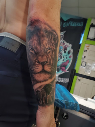 Explore chest and sleeve tattoo ideas, creative tattoo ideas in Riverside, available at Darkstar Tattoo CA