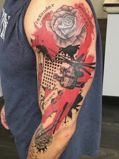 Explore male flower tattoo ideas, creative tattoo ideas in Peoria, available at Modern Ink Tattoo