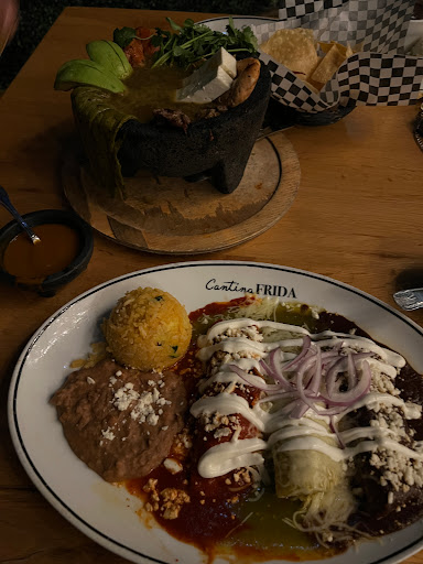 Molcajete Frida (Top)  Enchiladas Trio (Bottom)
