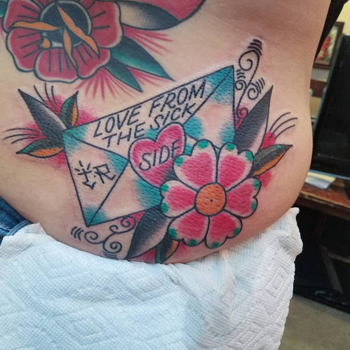 Explore female thigh tattoo ideas, creative tattoo ideas in Los Angeles, available at Tinta Rebelde hardcore tattoo